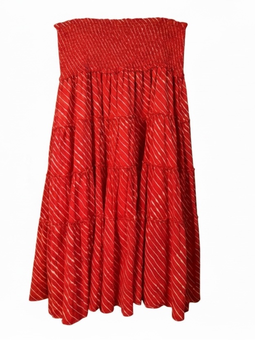Ralph Lauren Red White Tiered Ruffled Smocked Maxi Skirt Boho Lined